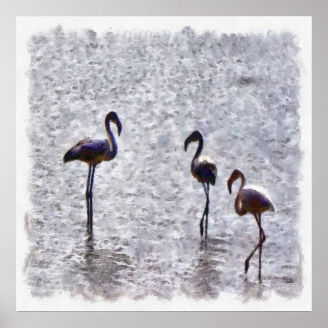 We Are The Three Flamingos Watercolor Poster (Front)