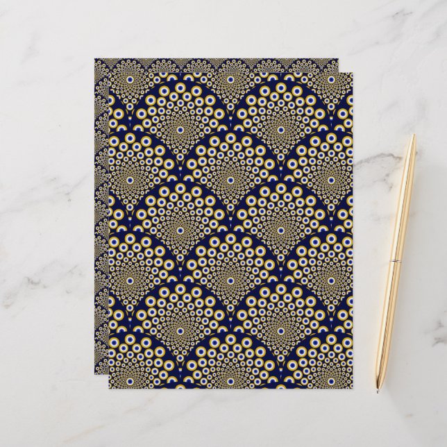 We Are Watching You Navy And Gold Art Deco (Front/Back In Situ)