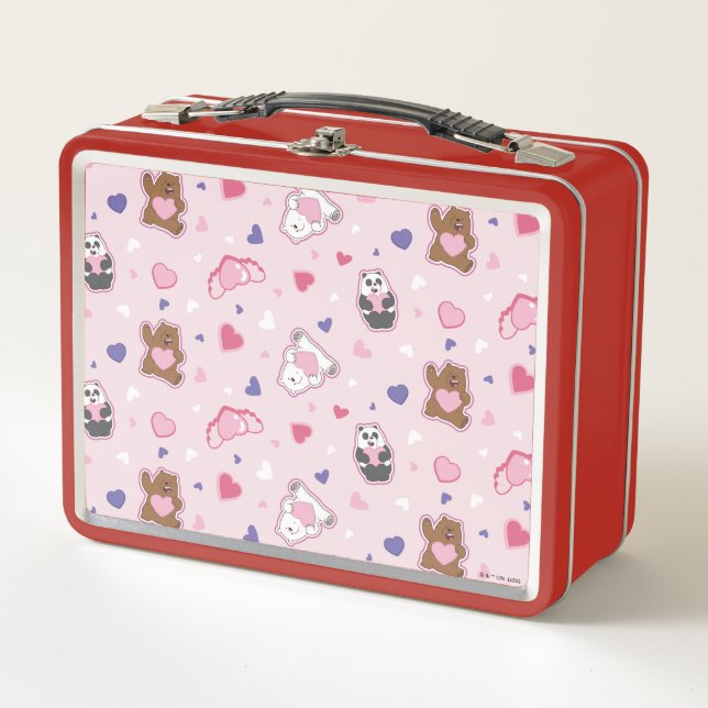 We Bare Bears - Valentine Hearts Pattern Metal Lunch Box (Front)