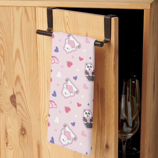 We Bare Bears - Valentine Hearts Pattern Tea Towel (Thirds Fold)