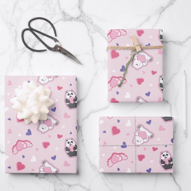 We Bare Bears - Valentine Hearts Pattern Wrapping Paper Sheet (Front)