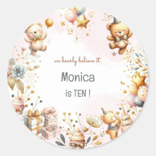 We bearly believe, royal tedddy bear kids birthday classic round sticker