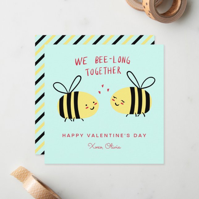 We Bee-long Together Cute Kids Valentine's Day Card (Front/Back In Situ)