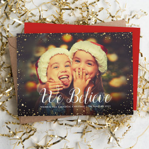 We Believe   Glitz Faux Glitter Photo Overlay Holiday Card
