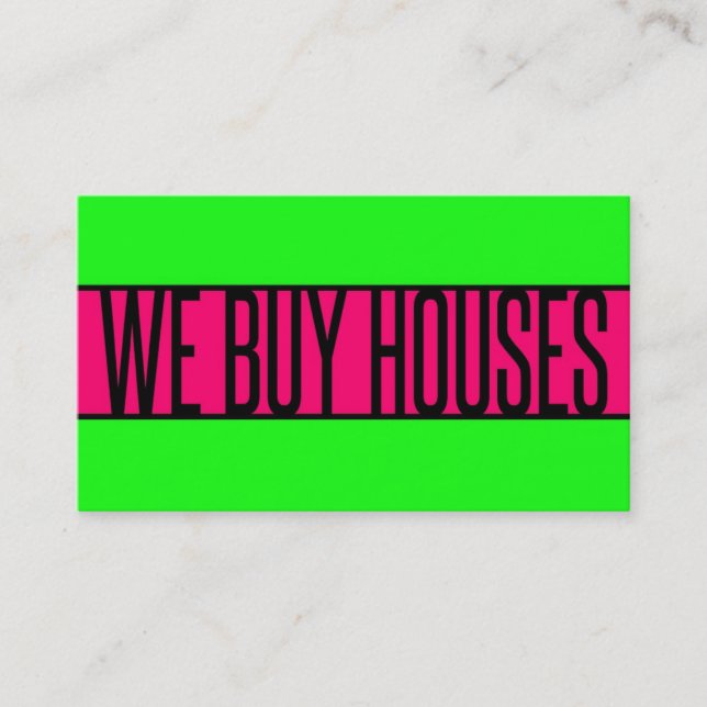 WE BUY HOUSES Neon Green Hot Pink Business Card (Front)