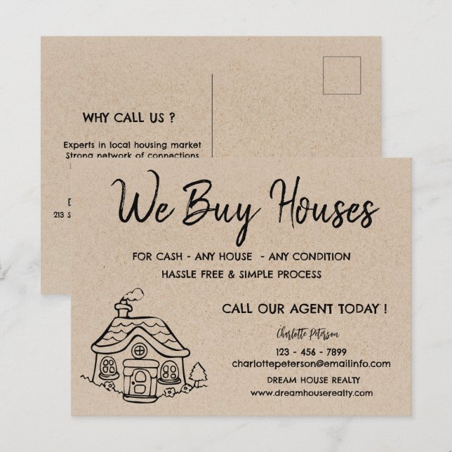We Buy Houses Real Estate Promotional Kraft Postcard (Front/Back)