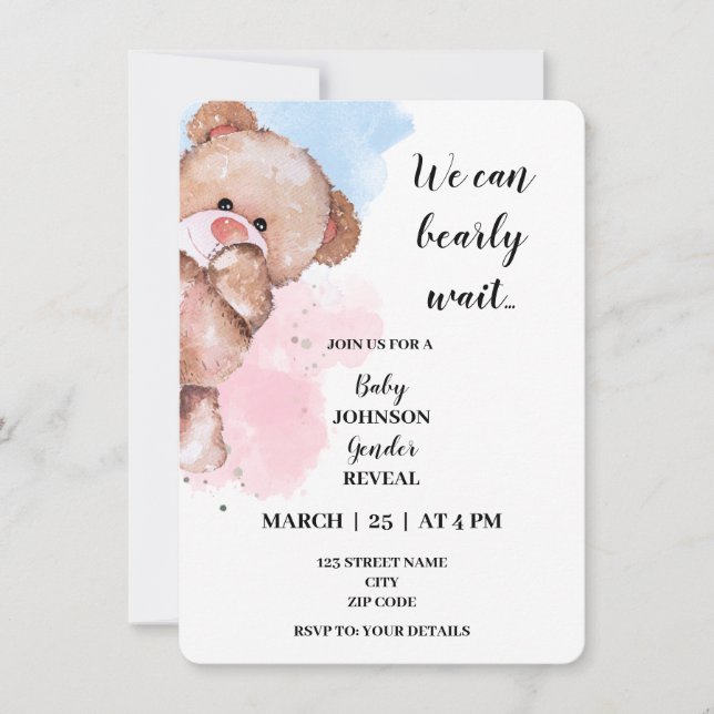 We can barely wait gender reveal party invitation (Front)