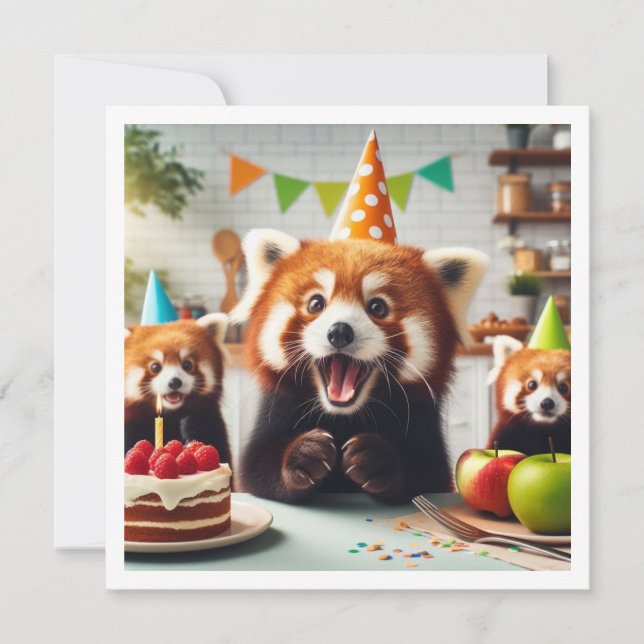 We can bear-ly believe it! Red panda birthday  Invitation (Front)