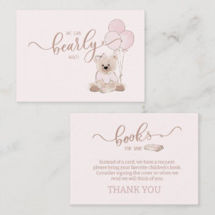 We Can Bearly Teddy Bear Pink Books for Baby Showe Enclosure Card