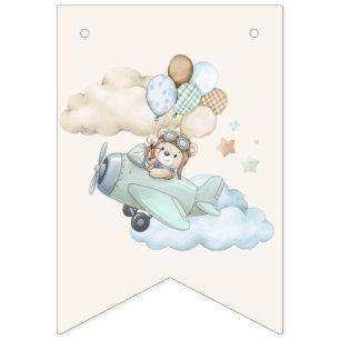We Can Bearly Wait Aeroplane Baby Shower Bunting