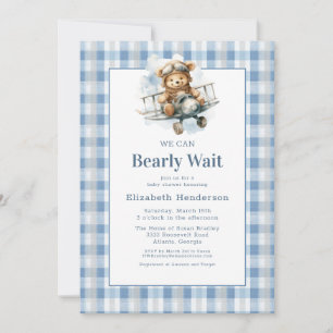We Can Bearly Wait Aeroplane Baby Shower  Invitation
