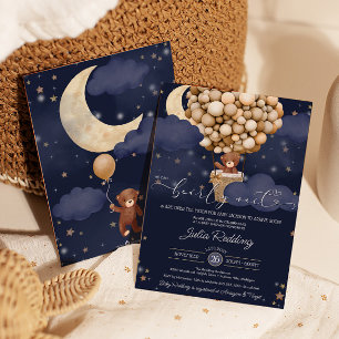 We Can Bearly Wait Air Balloon Teddy Baby Shower Invitation