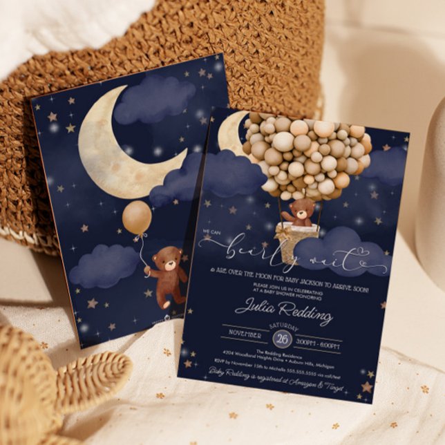 We Can Bearly Wait Air Balloon Teddy Baby Shower Invitation (Creator Uploaded)