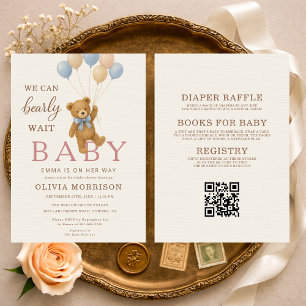 We Can Bearly Wait All in One Baby Girl Shower Invitation