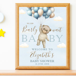 We Can Bearly Wait Baby, Bear Baby Shower Boy Poster