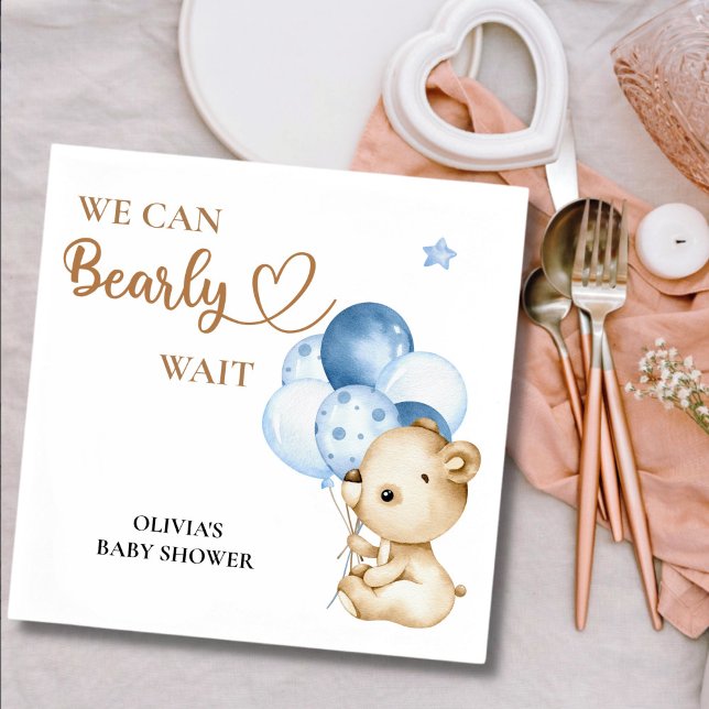 We can bearly wait baby boy baby shower  napkin (Creator Uploaded)