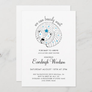 We Can Bearly Wait Baby Boy Bear Baby Shower  Invitation