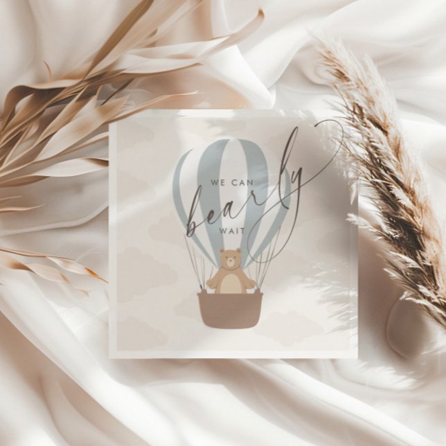 We Can Bearly Wait | Baby Boy Blue Balloon Shower  Napkin (Creator Uploaded)