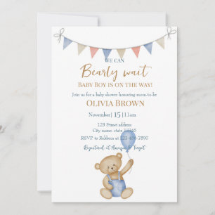 We Can Bearly Wait Baby Boy Shower Invitation