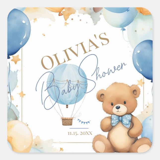 We Can Bearly Wait Baby Boy Shower Sticker Blue  (Front)