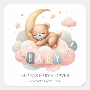 We Can Bearly Wait Baby Girl Shower Sticker