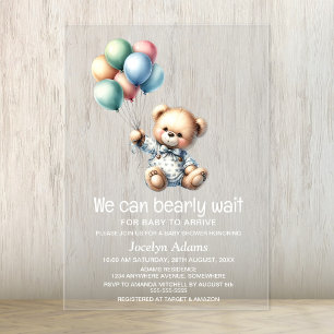 We Can Bearly Wait Baby Shower Acrylic Invitations