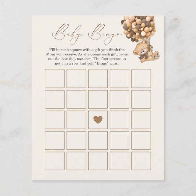 We Can Bearly Wait Baby Shower Bingo Game (Front)