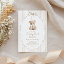 We Can Bearly Wait Baby Shower Boy Beig Stripes