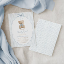 We Can Bearly Wait Baby Shower Boy Blue Stripes
