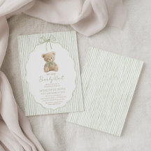 We Can Bearly Wait Baby Shower Boy Green Stripes
