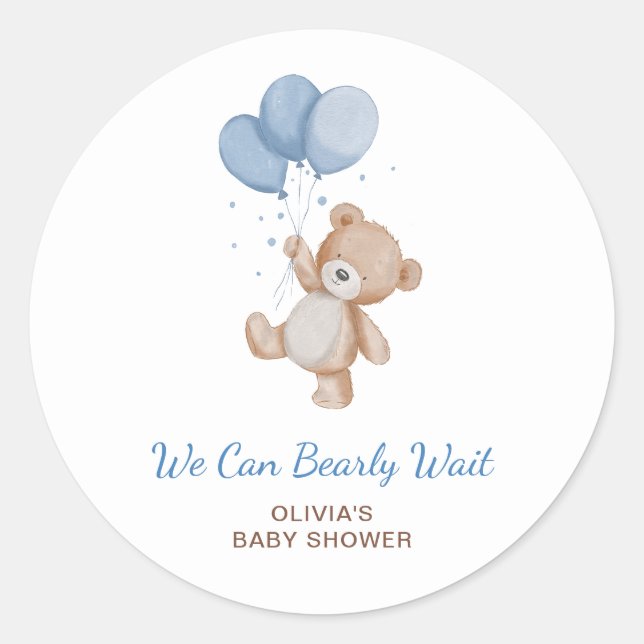 We Can Bearly Wait Baby Shower Classic Round Sticker (Front)