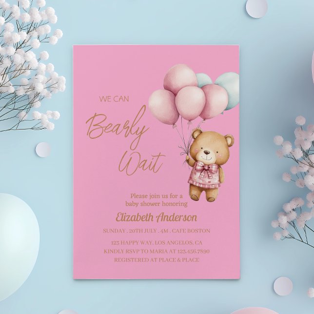 We Can Bearly Wait Baby Shower - cute baby girl Invitation (Creator Uploaded)