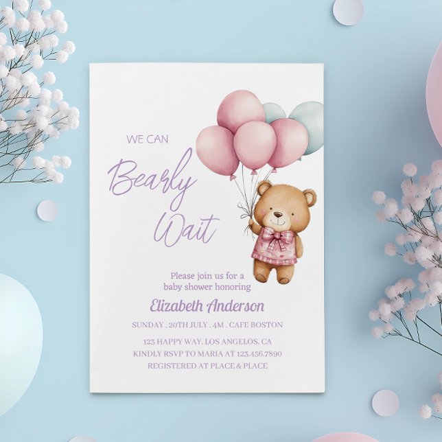 We Can Bearly Wait Baby Shower - cute baby girl Invitation (Creator Uploaded)