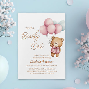 We Can Bearly Wait Baby Shower - cute baby girl Invitation