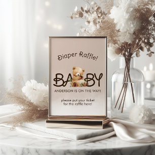 We Can Bearly Wait Baby Shower Diaper Raffle Pedestal Sign