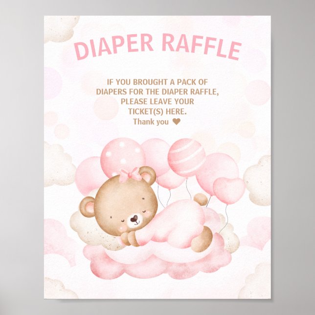 We Can Bearly Wait Baby Shower Diaper Raffle Sign (Front)
