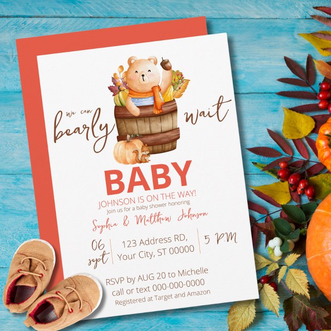 We can Bearly Wait Baby Shower, Fall minimalist  Invitation (Creator Uploaded)