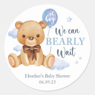 We Can Bearly Wait Baby Shower Favour Stickers Blu