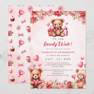 We Can Bearly Wait Baby Shower Floral Teddy Bear Invitation