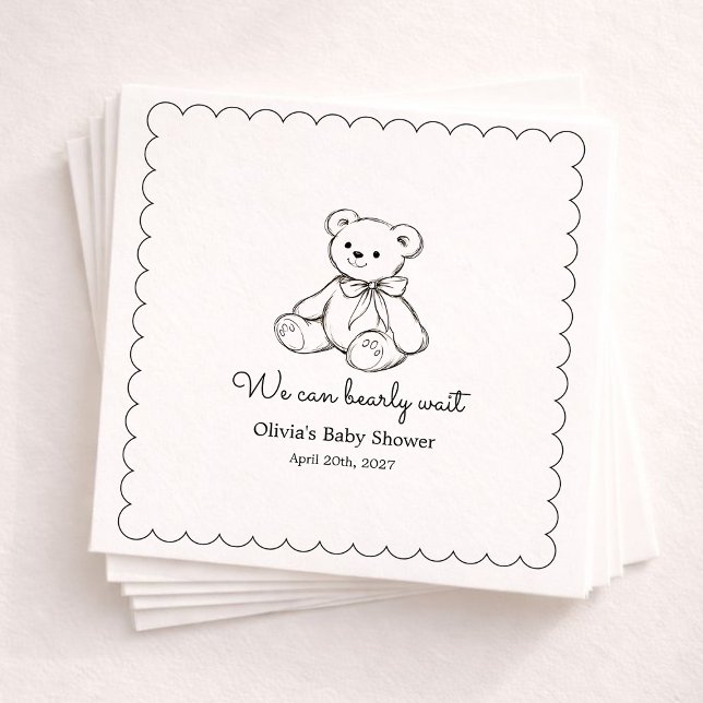 "We Can Bearly Wait" Baby Shower Gender Neutral Napkin (Creator Uploaded)