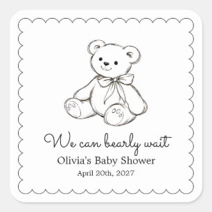 "We Can Bearly Wait" Baby Shower Gender Neutral Square Sticker