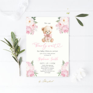 We can Bearly wait Baby Shower Girl Invitation
