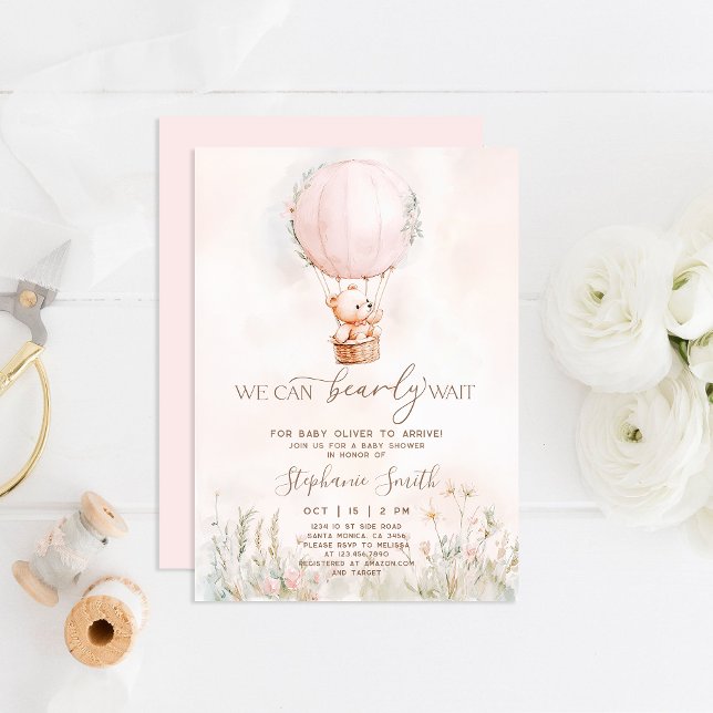 We can bearly wait Baby Shower Girl Invitation (Creator Uploaded)