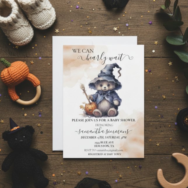 We Can Bearly Wait Baby Shower Halloween Teddy Invitation (Creator Uploaded)