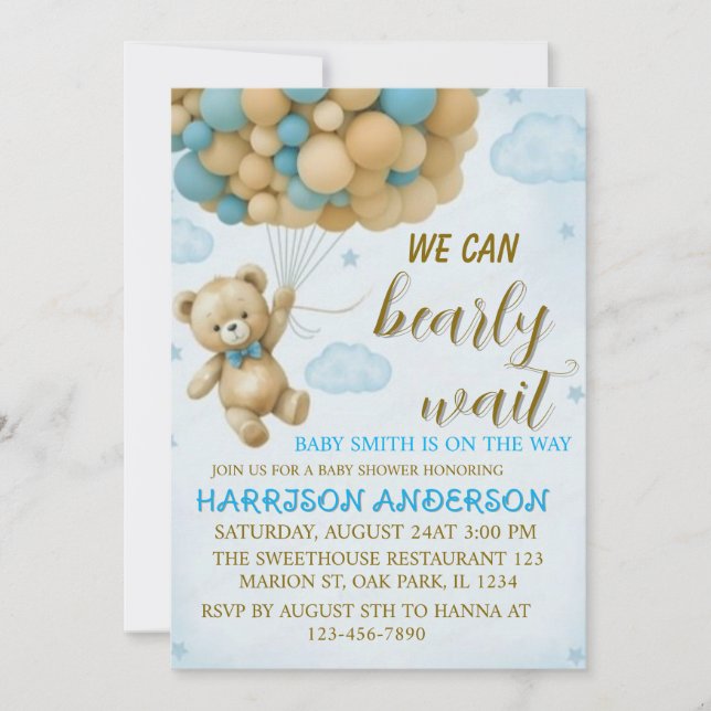 We Can Bearly Wait Baby Shower Invitation (Front)