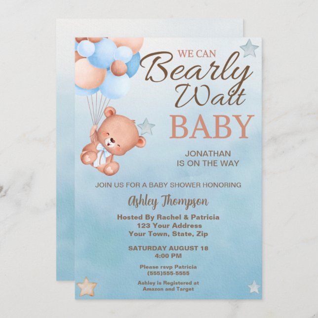 We Can Bearly Wait Baby Shower  Invitation (Front/Back)