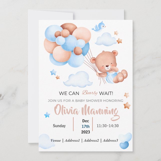We Can Bearly Wait Baby Shower Invitation (Front)