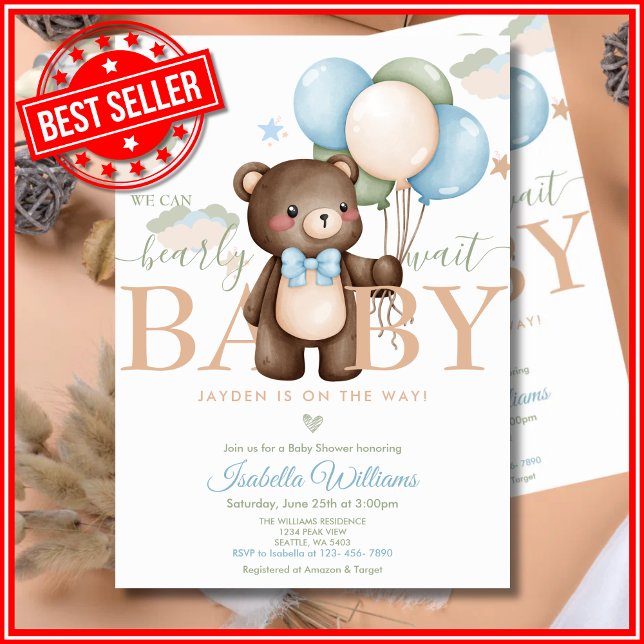We Can Bearly Wait Baby Shower Invitation (Creator Uploaded)