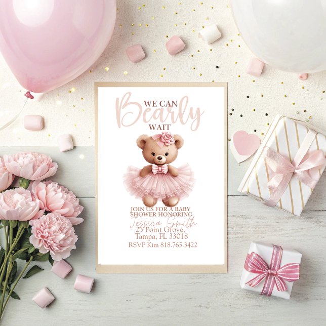We Can Bearly Wait Baby Shower Invitation  (We can bearly wait tutu, dancing baby shower invitation. )