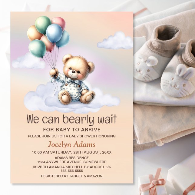 We Can Bearly Wait Baby Shower Invitation (Creator Uploaded)